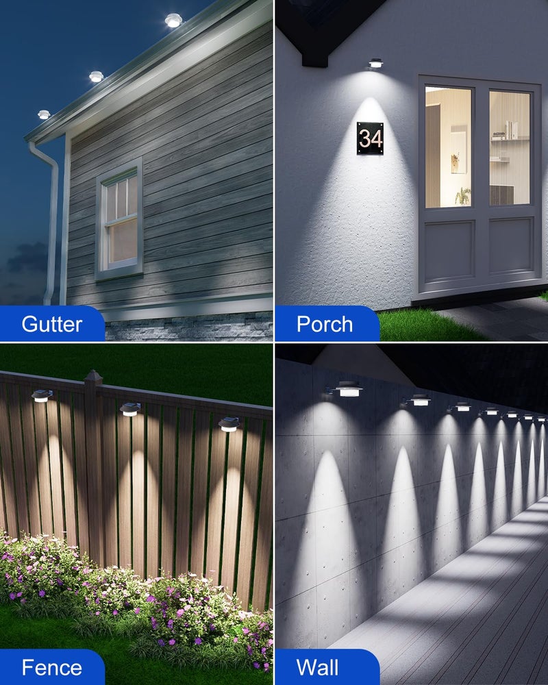 FALOVE 4 Pack White Solar Powered Gutter Lights Outdoor Decorative Waterproof Led Fence Lamp for Lighting Railing, Outside Wall, Deck, Garden, Path, Backyard, Sidewalk, Yard, Patio, No Drilling Installation - Image 4
